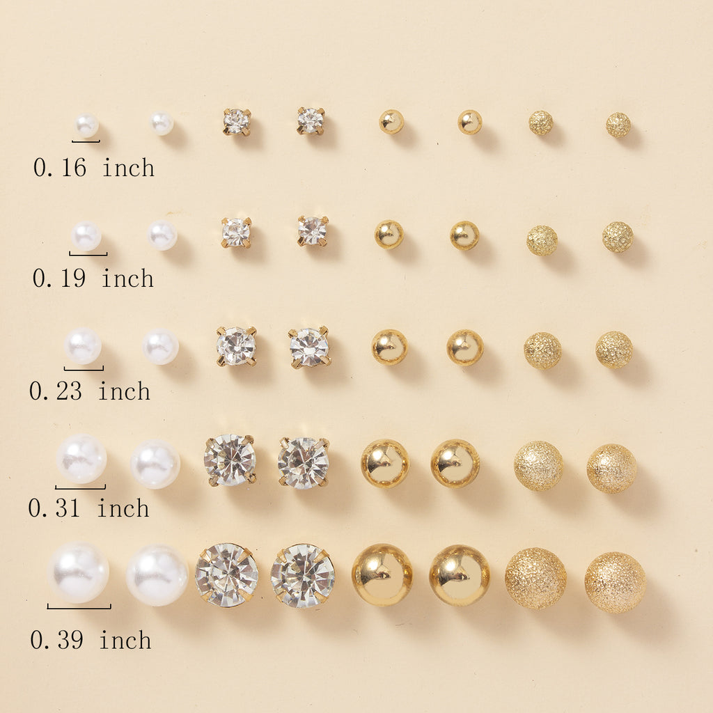 Everyday Glam: 20-Pair Stud & Stone Collection (Pearl & Rhinestone)