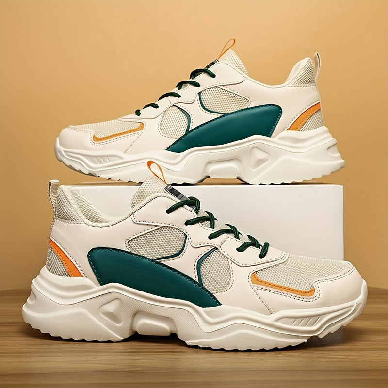 Men's Vintage '90s Chunky Trainer: Breathable Mesh & Bold White/Teal Design