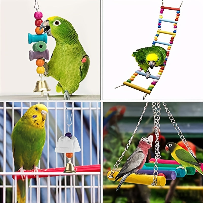 15 Pcs Parrot Toy Bundle: Natural Chew, Swing, & Shredding Toys for Parakeet, Budgie, and Cockatiel