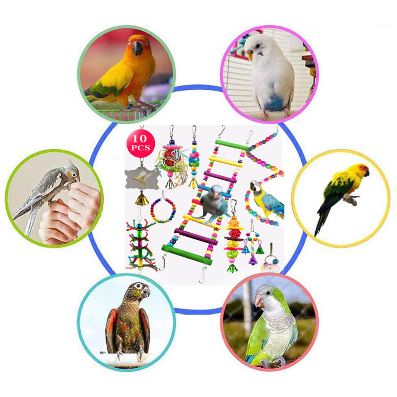 15 Pcs Parrot Toy Bundle: Natural Chew, Swing, & Shredding Toys for Parakeet, Budgie, and Cockatiel