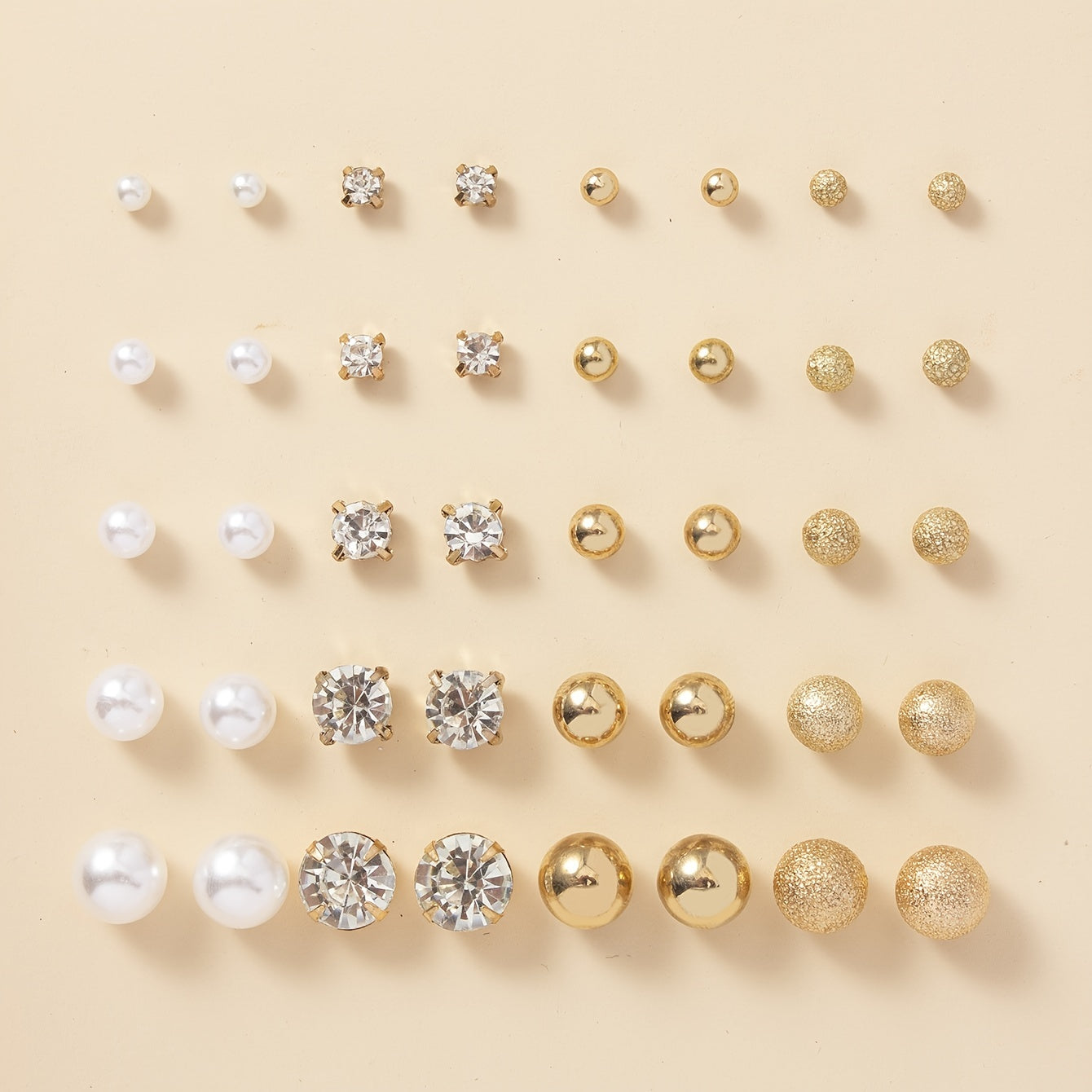 Everyday Glam: 20-Pair Stud & Stone Collection (Pearl & Rhinestone)