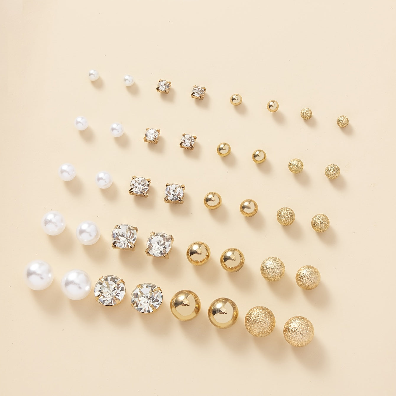 Everyday Glam: 20-Pair Stud & Stone Collection (Pearl & Rhinestone)