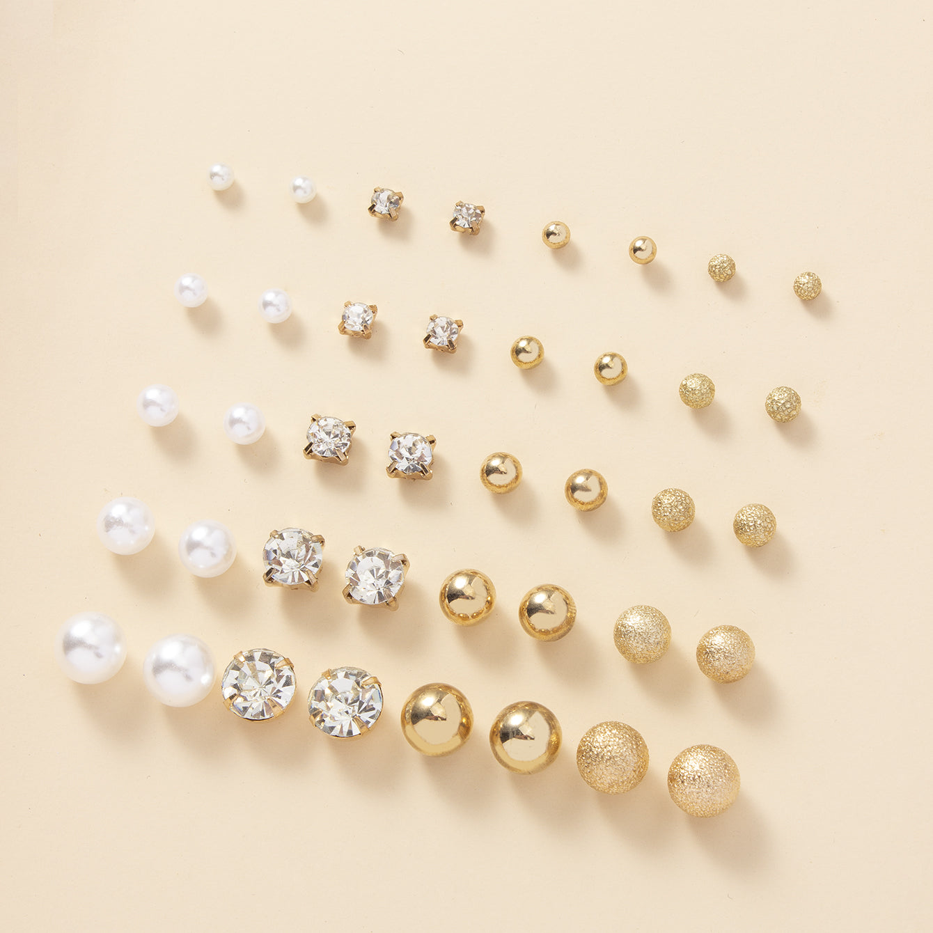 Everyday Glam: 20-Pair Stud & Stone Collection (Pearl & Rhinestone)