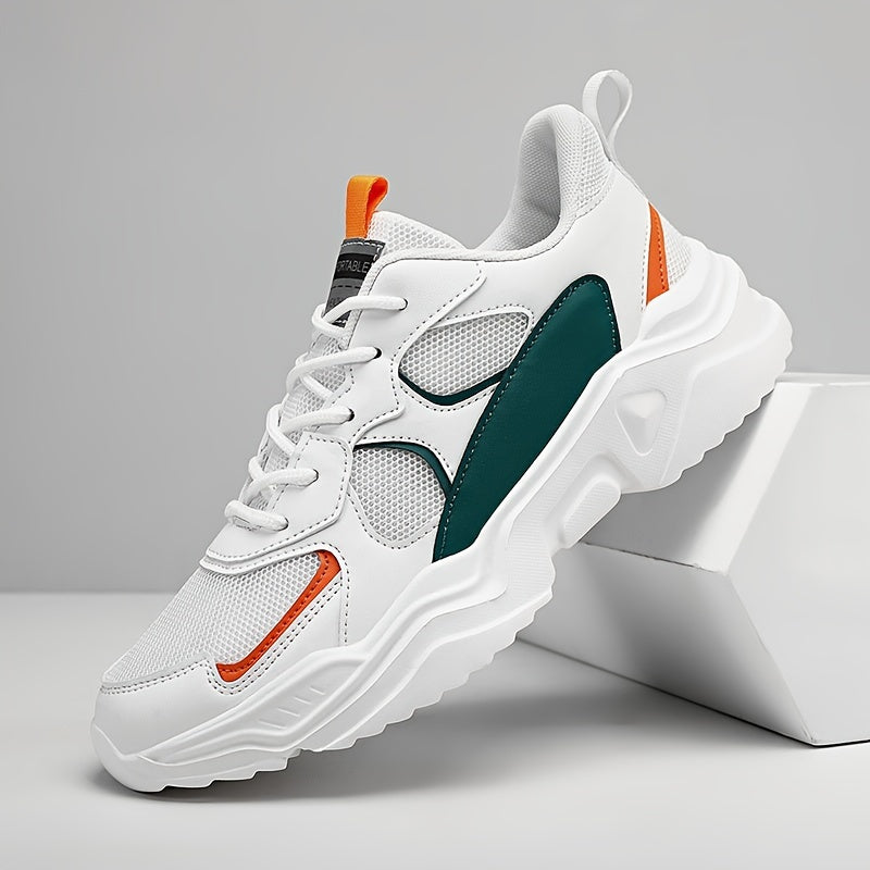 Men's Vintage '90s Chunky Trainer: Breathable Mesh & Bold White/Teal Design