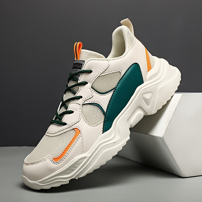 Men's Vintage '90s Chunky Trainer: Breathable Mesh & Bold White/Teal Design