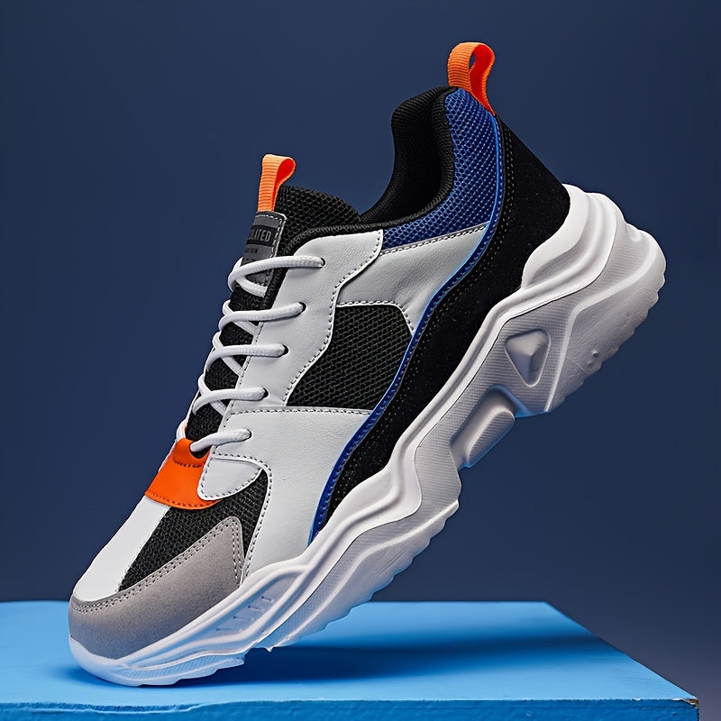 Men's Vintage '90s Chunky Trainer: Breathable Mesh & Bold White/Teal Design