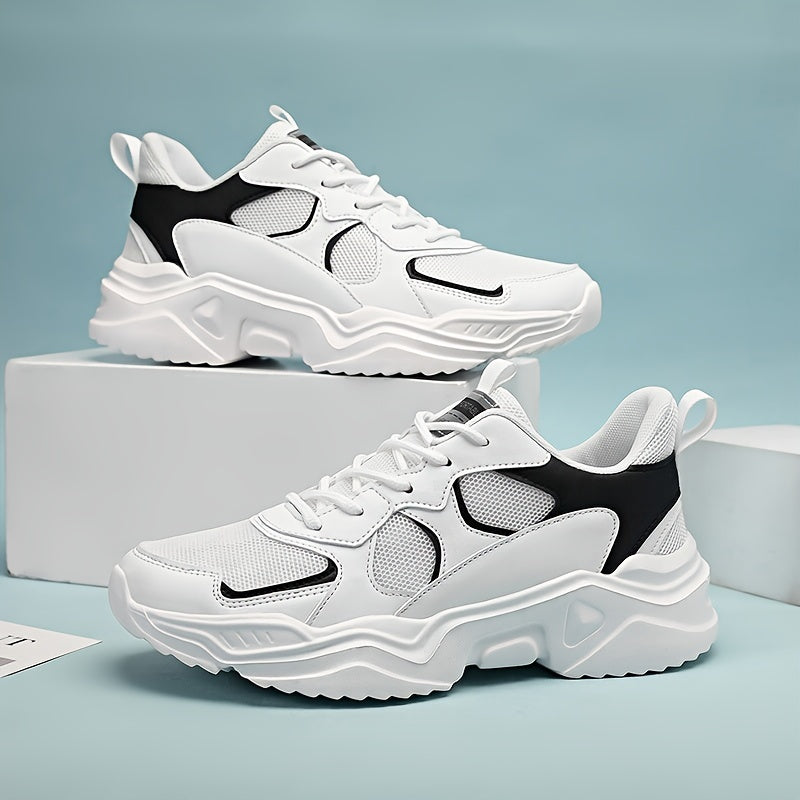 Men's Vintage '90s Chunky Trainer: Breathable Mesh & Bold White/Teal Design