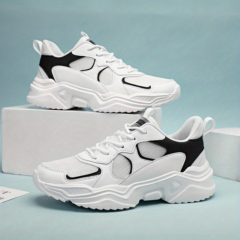 Men's Vintage '90s Chunky Trainer: Breathable Mesh & Bold White/Teal Design