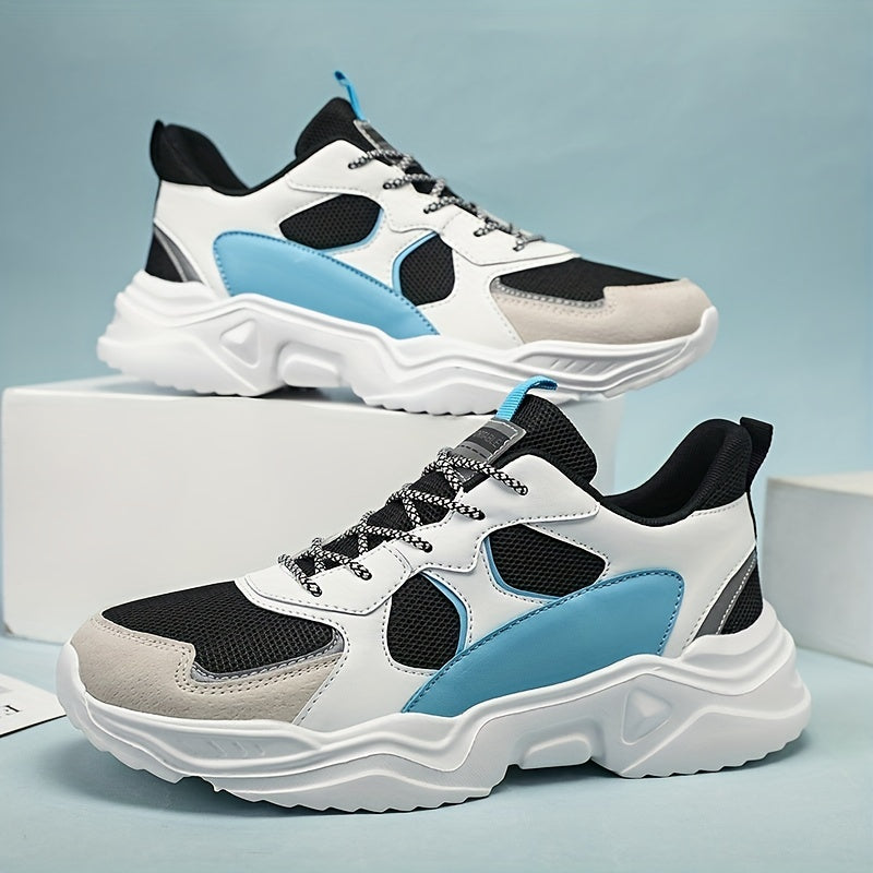 Men's Vintage '90s Chunky Trainer: Breathable Mesh & Bold White/Teal Design