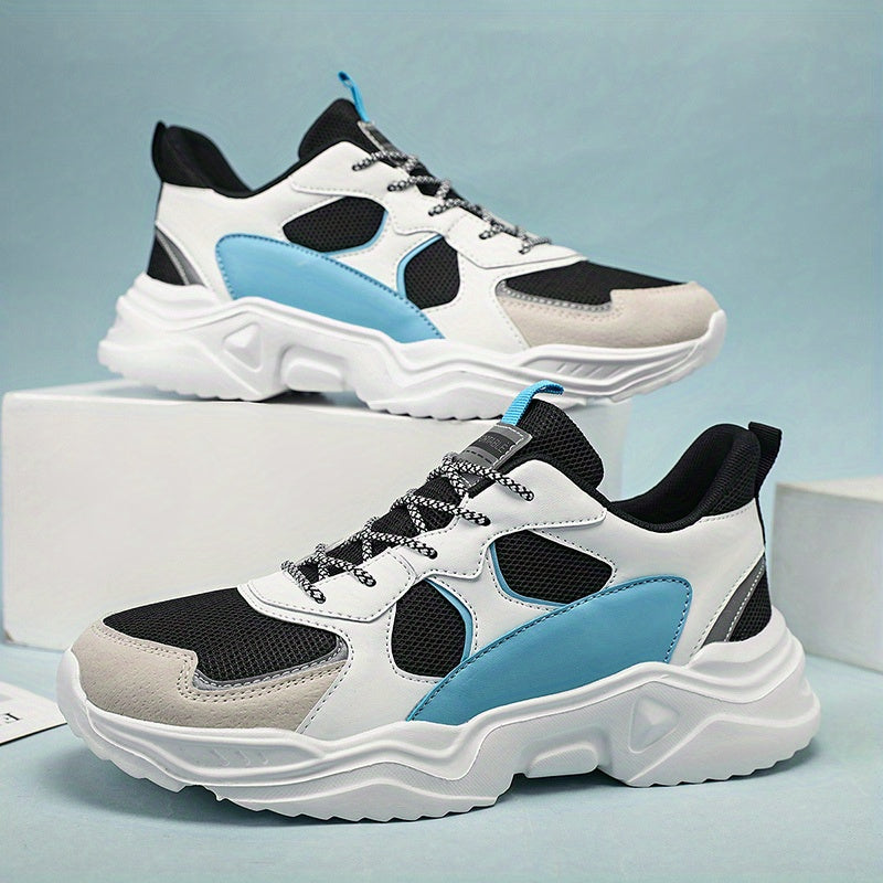 Men's Vintage '90s Chunky Trainer: Breathable Mesh & Bold White/Teal Design