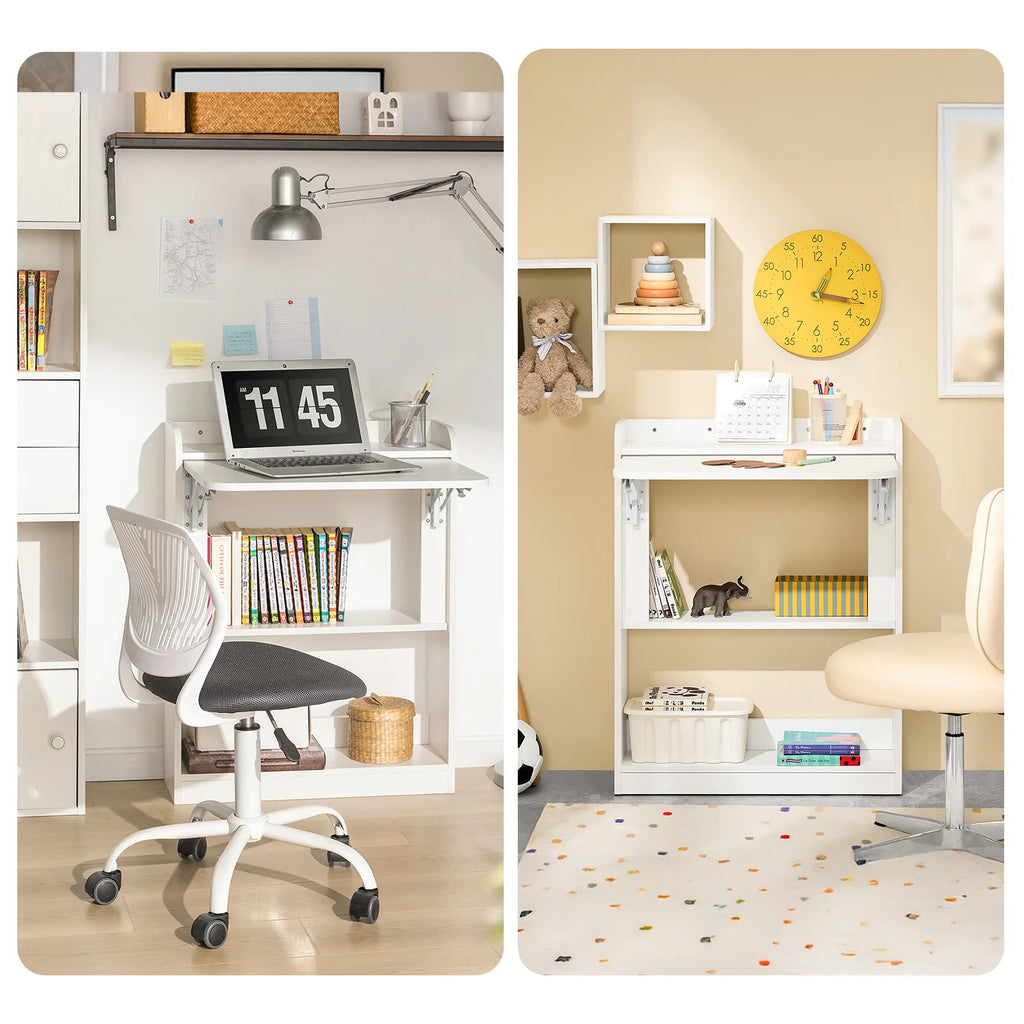 SoBuy FWT92 Folding Computer table table with shelves Folding table work table office table for home office wall table