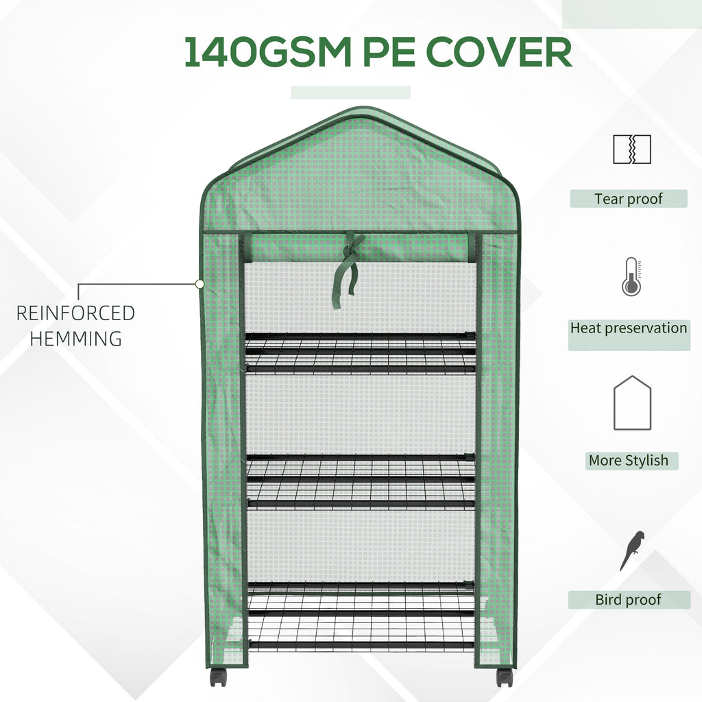 3 Tier Mini Greenhouse with Reinforced PE Cover, Small Greenhouse, Green