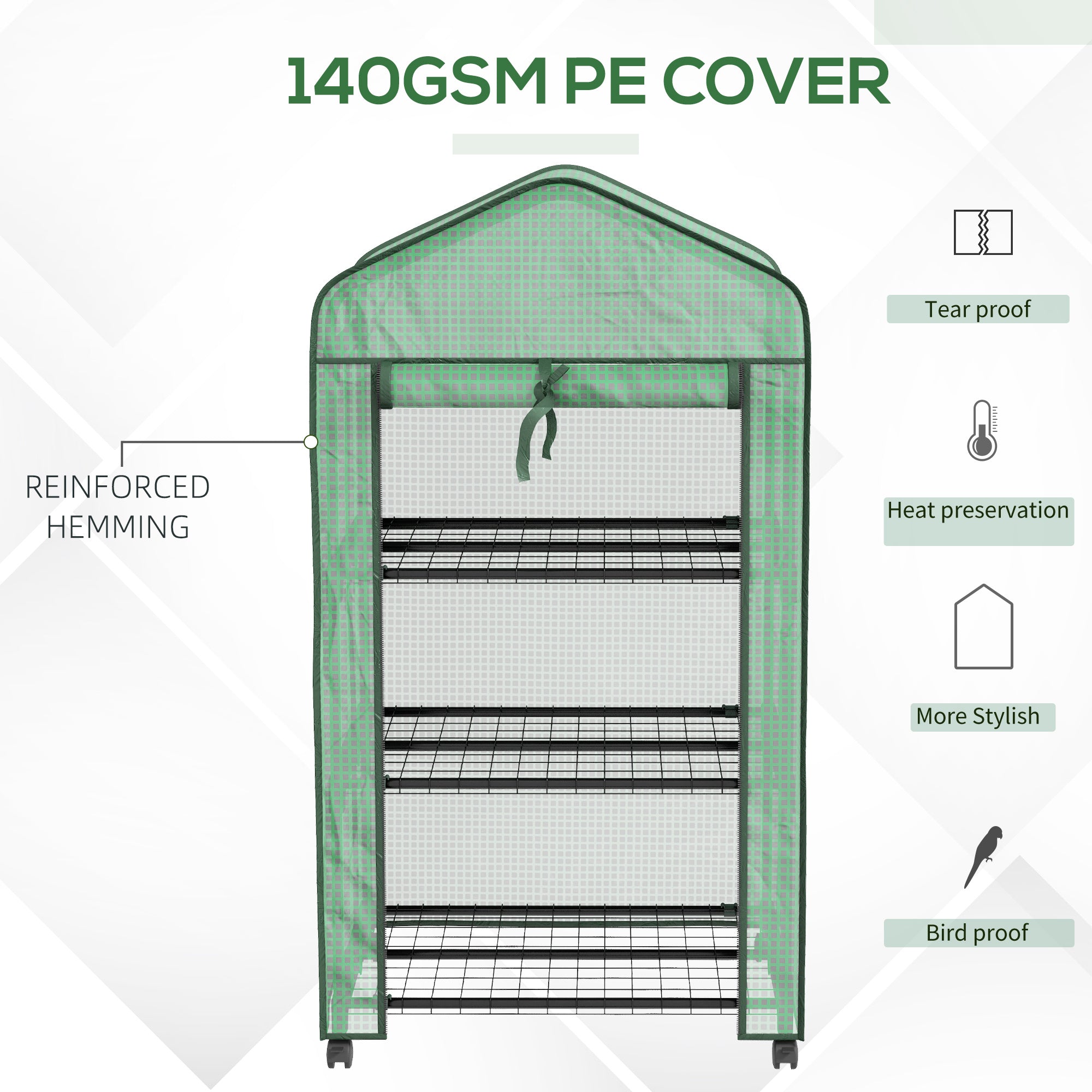 3 Tier Mini Greenhouse with Reinforced PE Cover, Small Greenhouse, Green