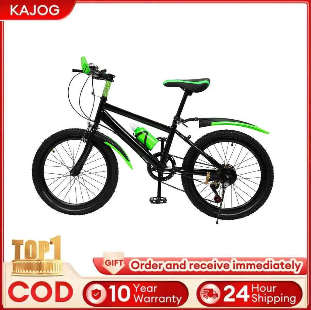 Green 20 Inch 7 Speeds Mountain Bike Adjustable Children's Bicycle with Storage Bag and Compass Bell Braking System Bike