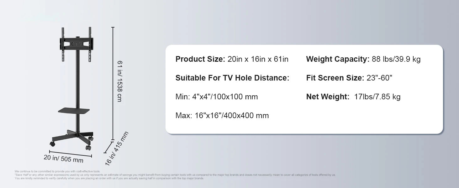 SucceBuy Mobile TV Stand Height Adjustable TV Stand w/ Wheels Double Tray for Audio-Visual Devices Rolling TV Stand for Bedroom