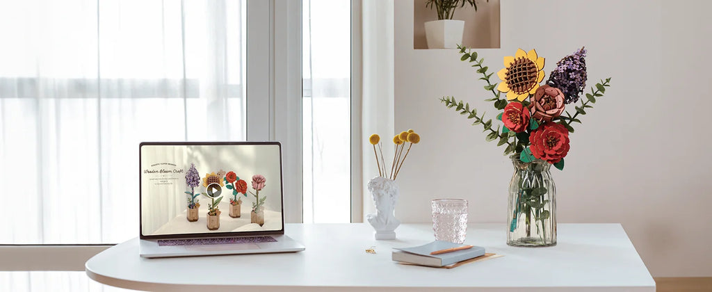 Robotime 3D Wooden Puzzle Flowers Bouquet Wooden Bloom Craft Model Kits Eternal Flowers Romantic Gift for Birthday Mother's Day