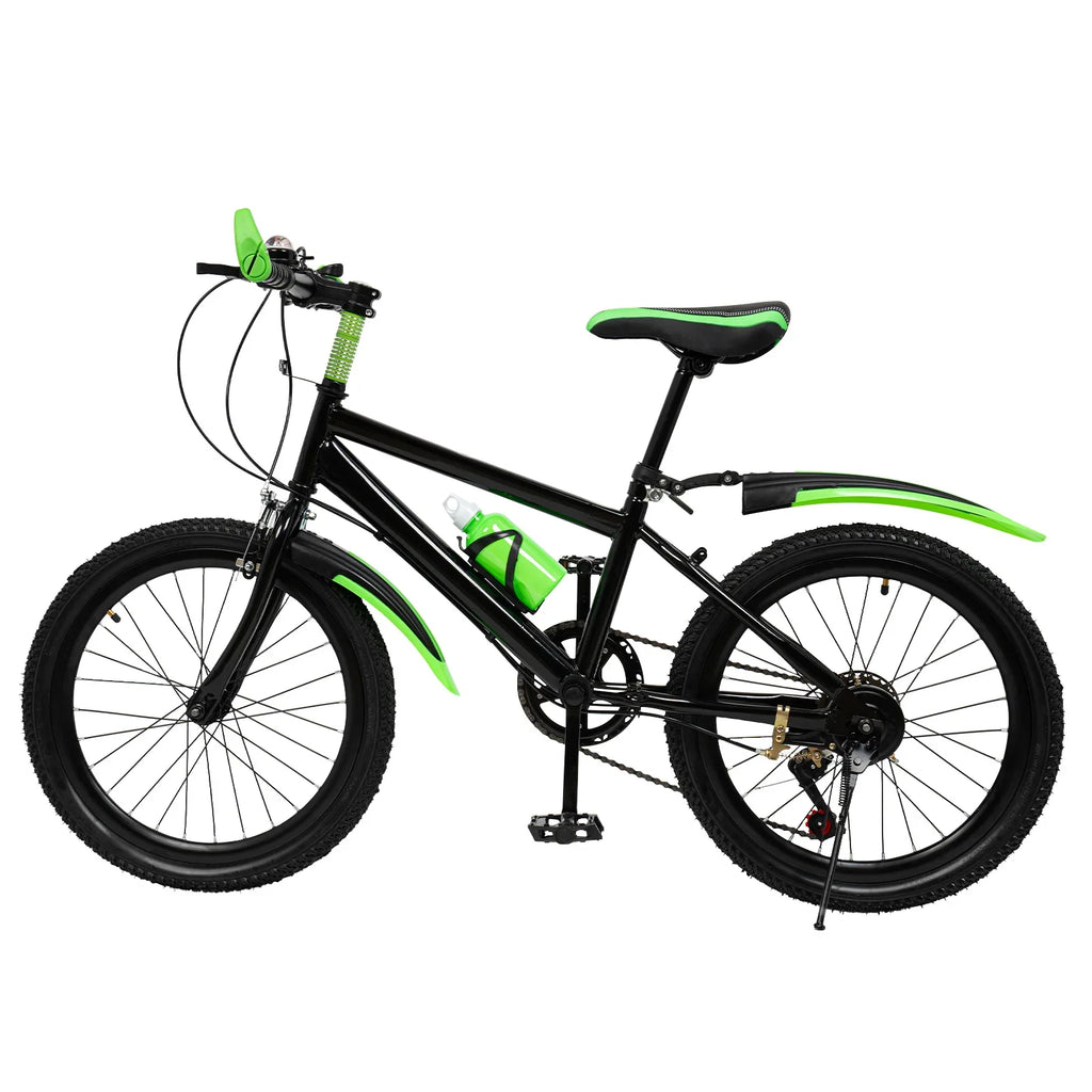 Green 20 Inch 7 Speeds Mountain Bike Adjustable Children's Bicycle with Storage Bag and Compass Bell Braking System Bike