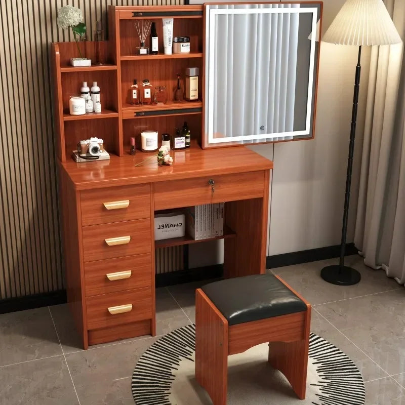 Dressing Table Vanity with Lighted Mirror Makeup Stool Desk with Mirror Storage Power Outlet and Drawers Color Lighting Modes