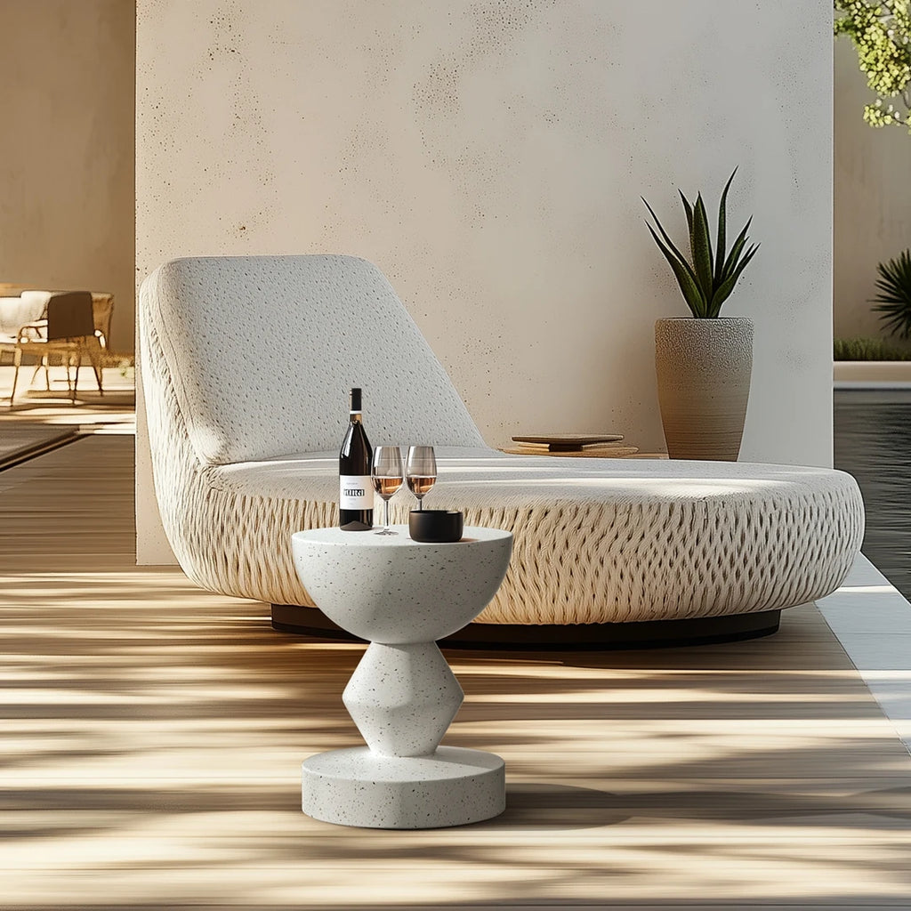 Faux Terrazzo Concrete Side Table/Stool | Modern Outdoor Garden Accent Furniture | Sleek Decor for Patio, Balcony & Living Room