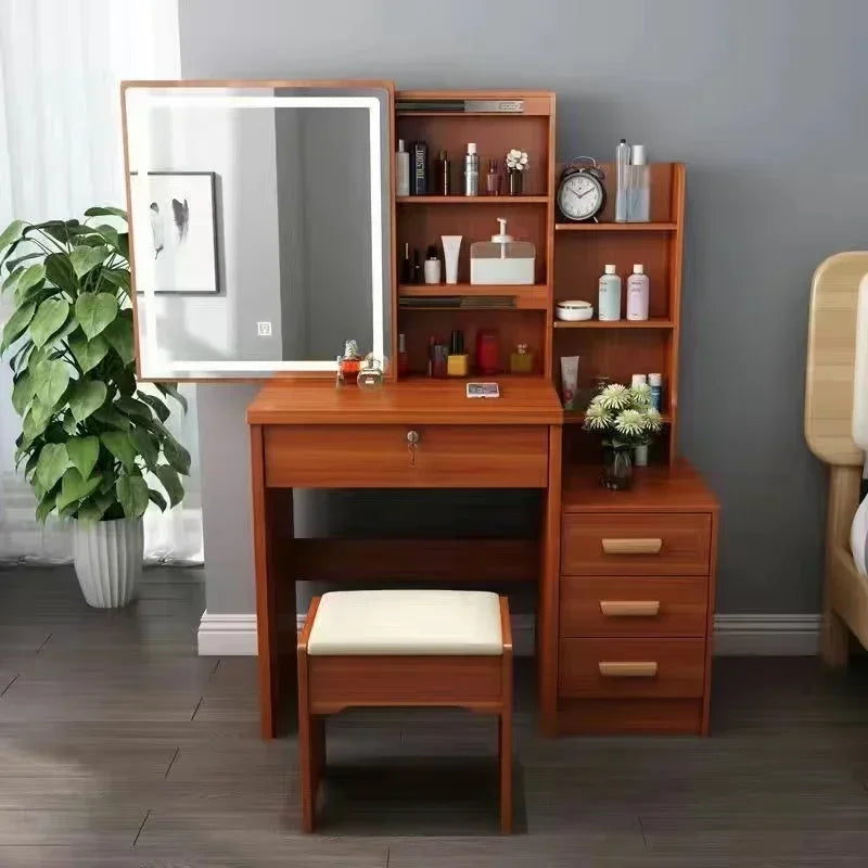 Dressing Table Vanity with Lighted Mirror Makeup Stool Desk with Mirror Storage Power Outlet and Drawers Color Lighting Modes