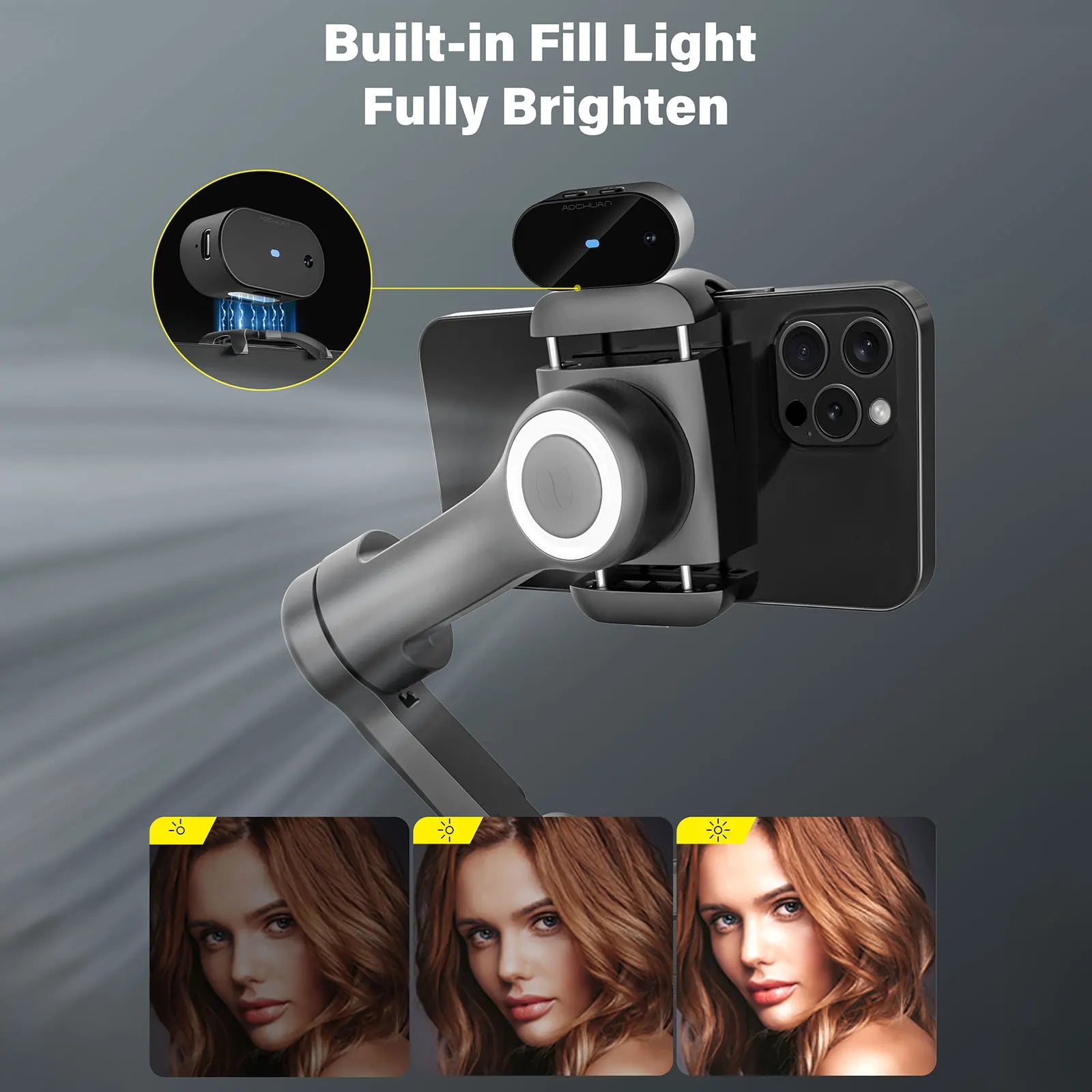 AOCHUAN Smart XPro Ai 3 Axis Smartphone Gimbal Stabilizer For iPhone And Android Smartphone Gimbal No app required to track face