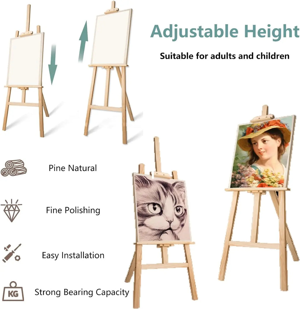 Artist Easel, Wooden A-Frame Easel Stand, Studio Easel Adjustable Drawing Painting Holder Canvas Stand Portable for Display