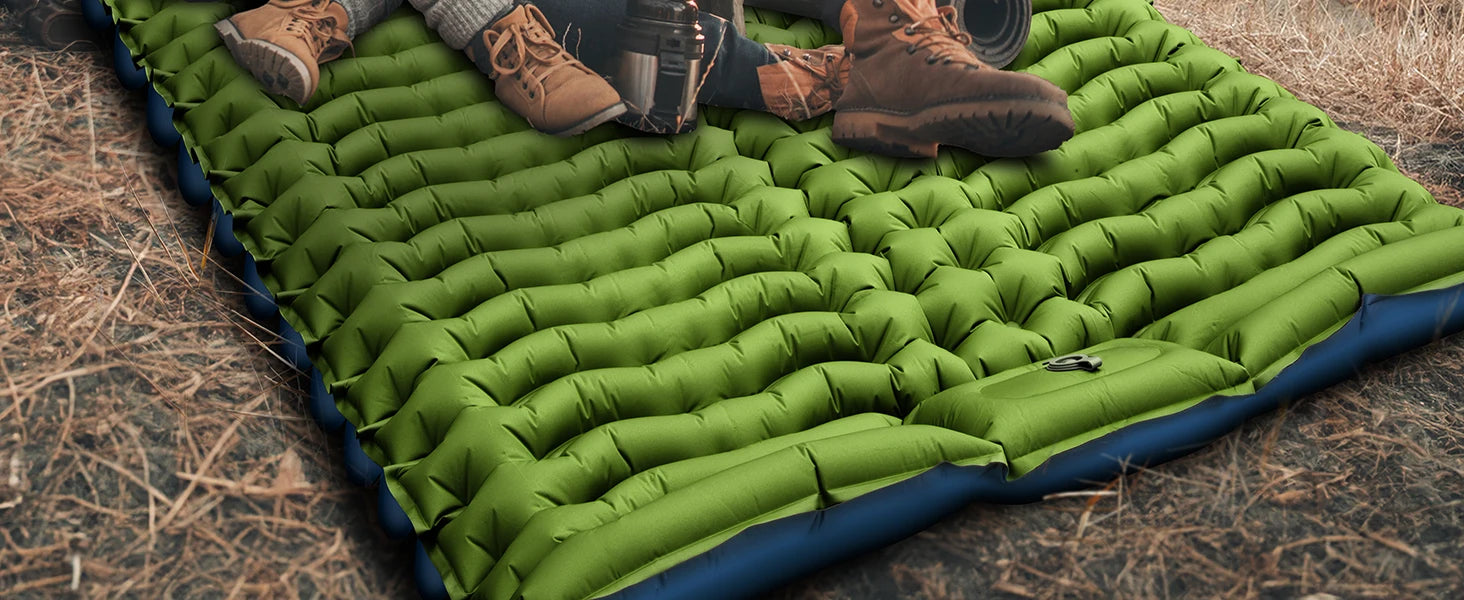 WESTTUNE Inflatable Mattress 4" Thick for 2 Person with Pillow Built-in Foot Pump Double Sleeping Pad for Backpacking Hiking