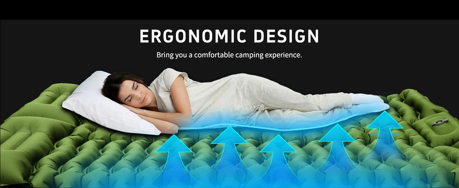 WESTTUNE Inflatable Mattress 4" Thick for 2 Person with Pillow Built-in Foot Pump Double Sleeping Pad for Backpacking Hiking