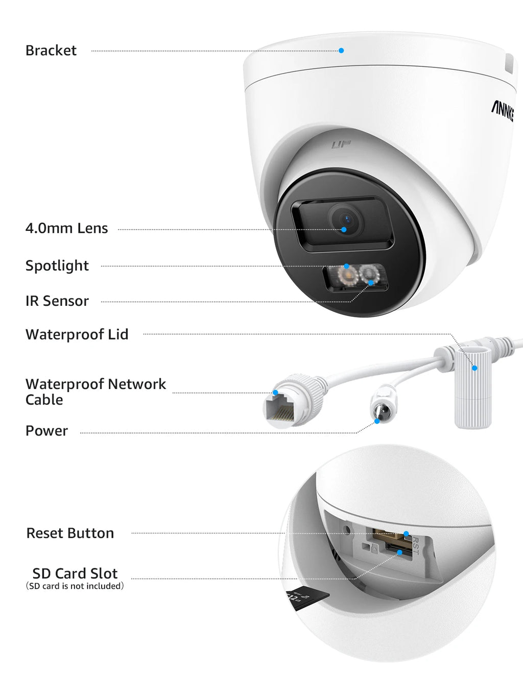 Annke 8MP HD IP Security Camera Poe 4K Dual Light Audio Fixed Camera Human Vehicle Detection 256G SD Storage ONVIF IP67