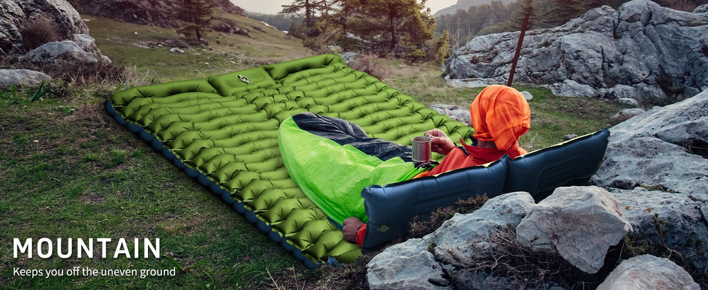WESTTUNE Inflatable Mattress 4" Thick for 2 Person with Pillow Built-in Foot Pump Double Sleeping Pad for Backpacking Hiking