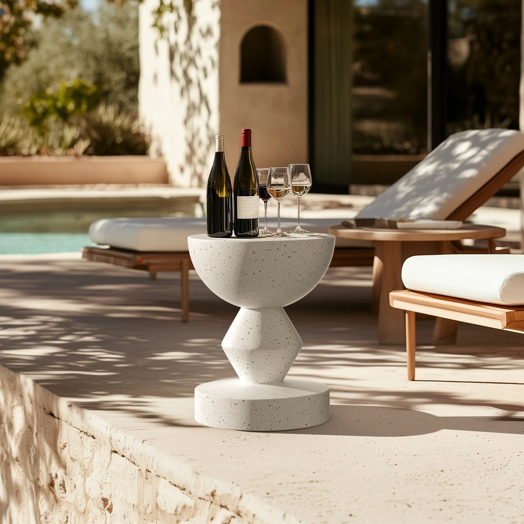 Faux Terrazzo Concrete Side Table/Stool | Modern Outdoor Garden Accent Furniture | Sleek Decor for Patio, Balcony & Living Room