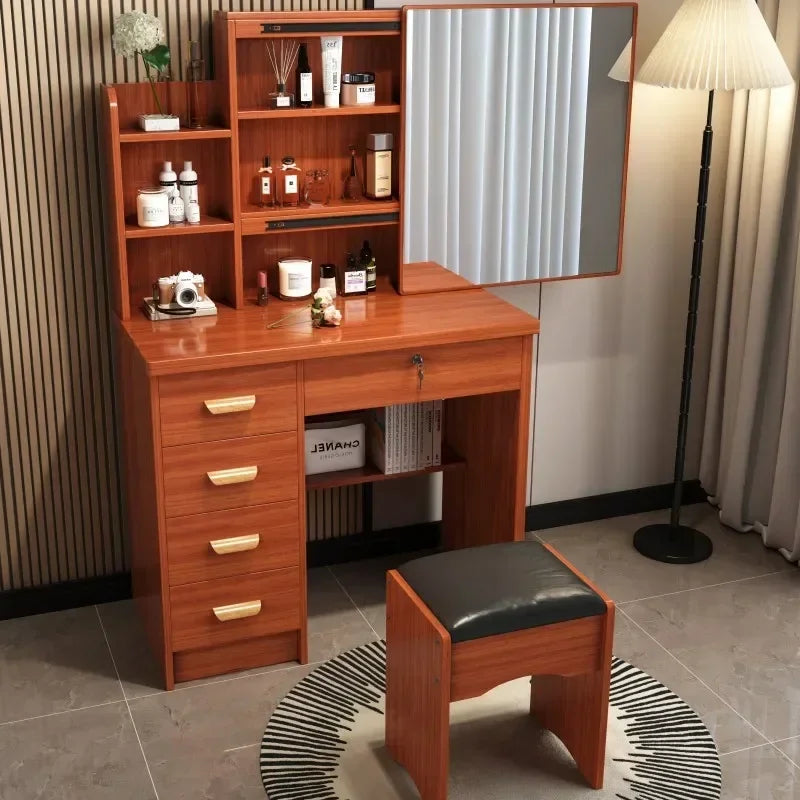 Dressing Table Vanity with Lighted Mirror Makeup Stool Desk with Mirror Storage Power Outlet and Drawers Color Lighting Modes
