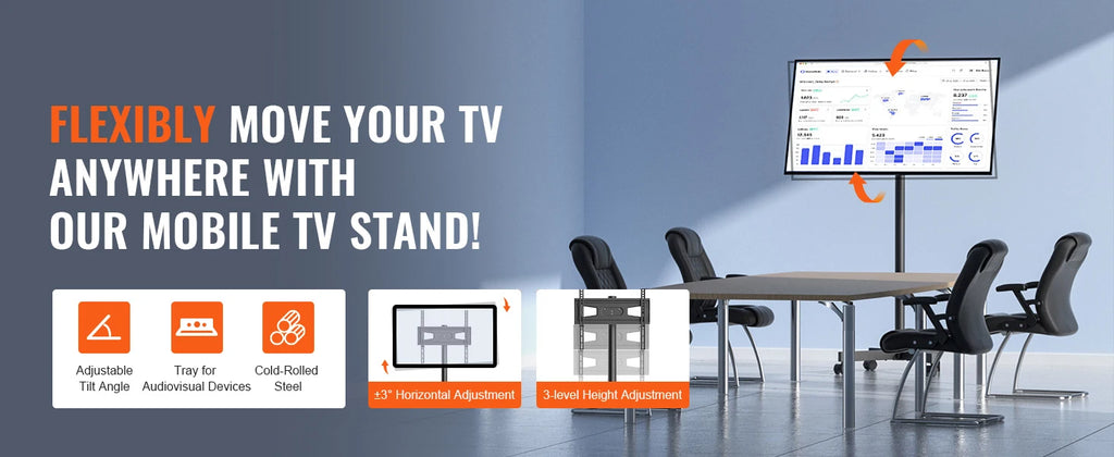 SucceBuy Mobile TV Stand Height Adjustable TV Stand w/ Wheels Double Tray for Audio-Visual Devices Rolling TV Stand for Bedroom