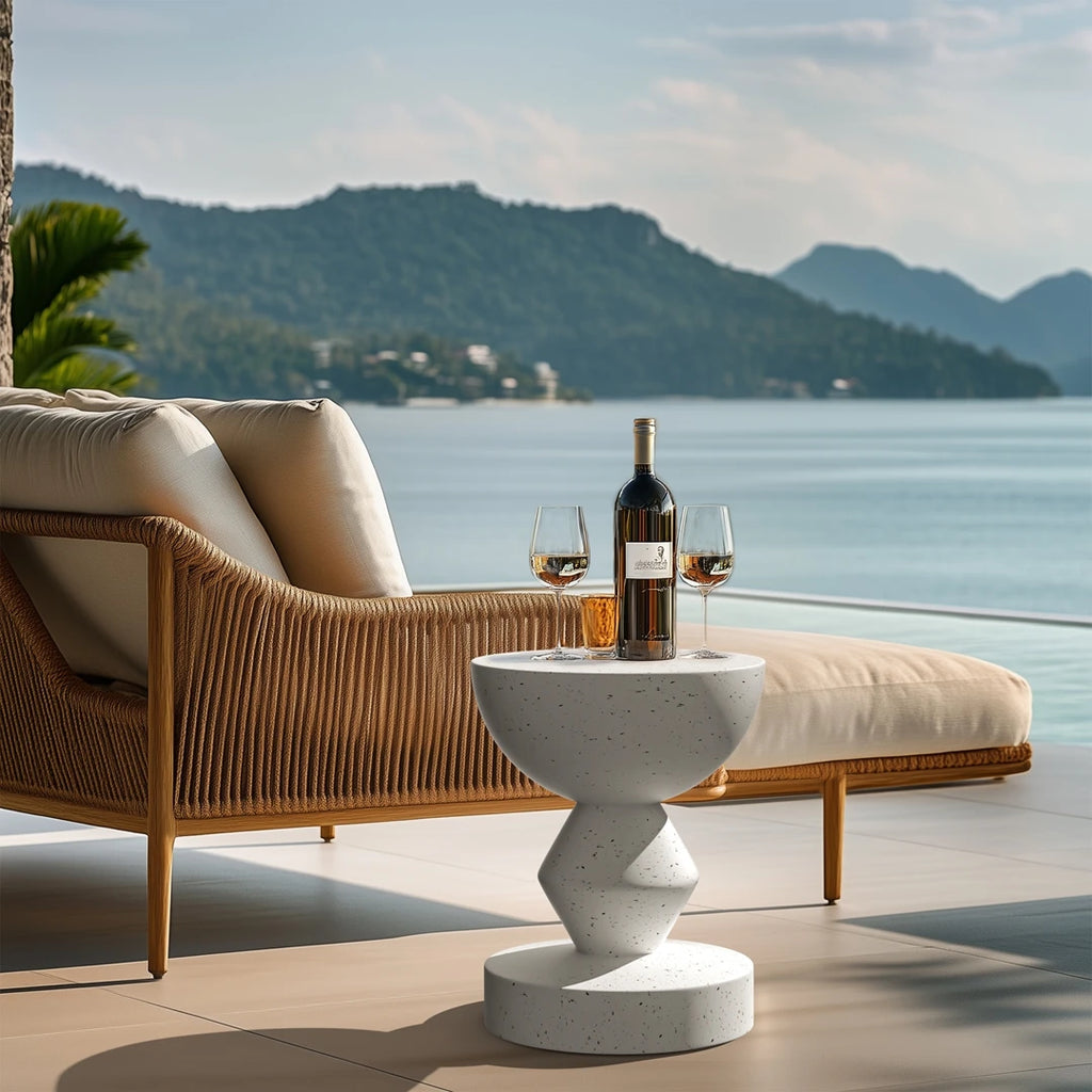 Faux Terrazzo Concrete Side Table/Stool | Modern Outdoor Garden Accent Furniture | Sleek Decor for Patio, Balcony & Living Room