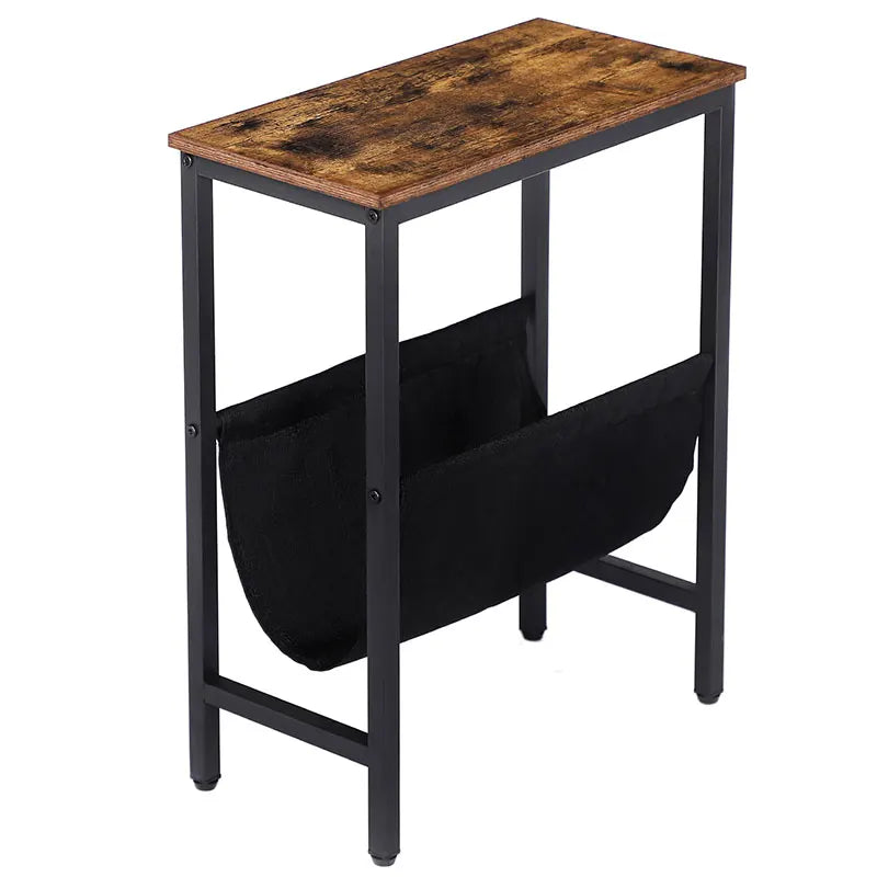 HOOBRO Side Table With Storage Narrow End Table With Magazine Holder Sling Bedside Nightstand Coffee Table For Small Space Brown
