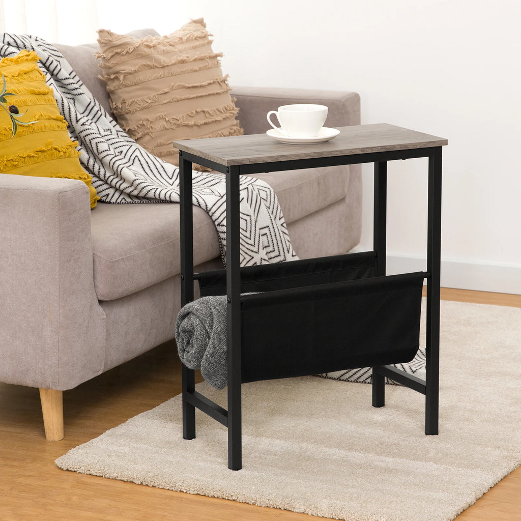 HOOBRO Side Table With Storage Narrow End Table With Magazine Holder Sling Bedside Nightstand Coffee Table For Small Space Brown