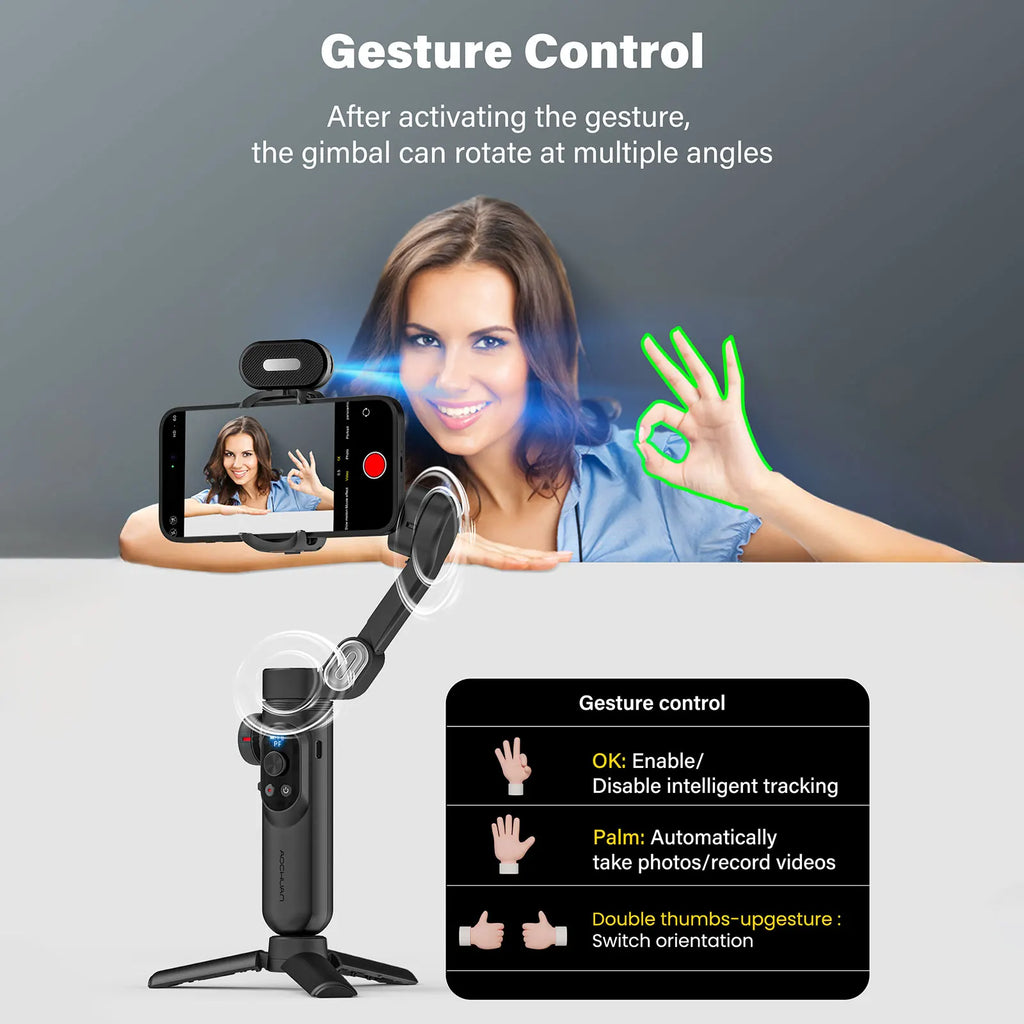 AOCHUAN Smart XPro Ai 3 Axis Smartphone Gimbal Stabilizer For iPhone And Android Smartphone Gimbal No app required to track face
