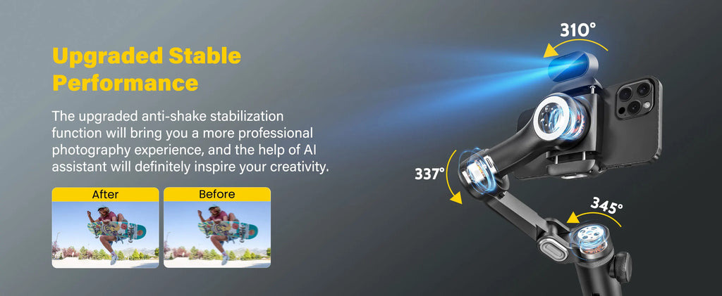 AOCHUAN Smart XPro Ai 3 Axis Smartphone Gimbal Stabilizer For iPhone And Android Smartphone Gimbal No app required to track face