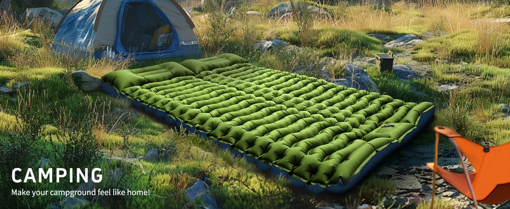 WESTTUNE Inflatable Mattress 4" Thick for 2 Person with Pillow Built-in Foot Pump Double Sleeping Pad for Backpacking Hiking