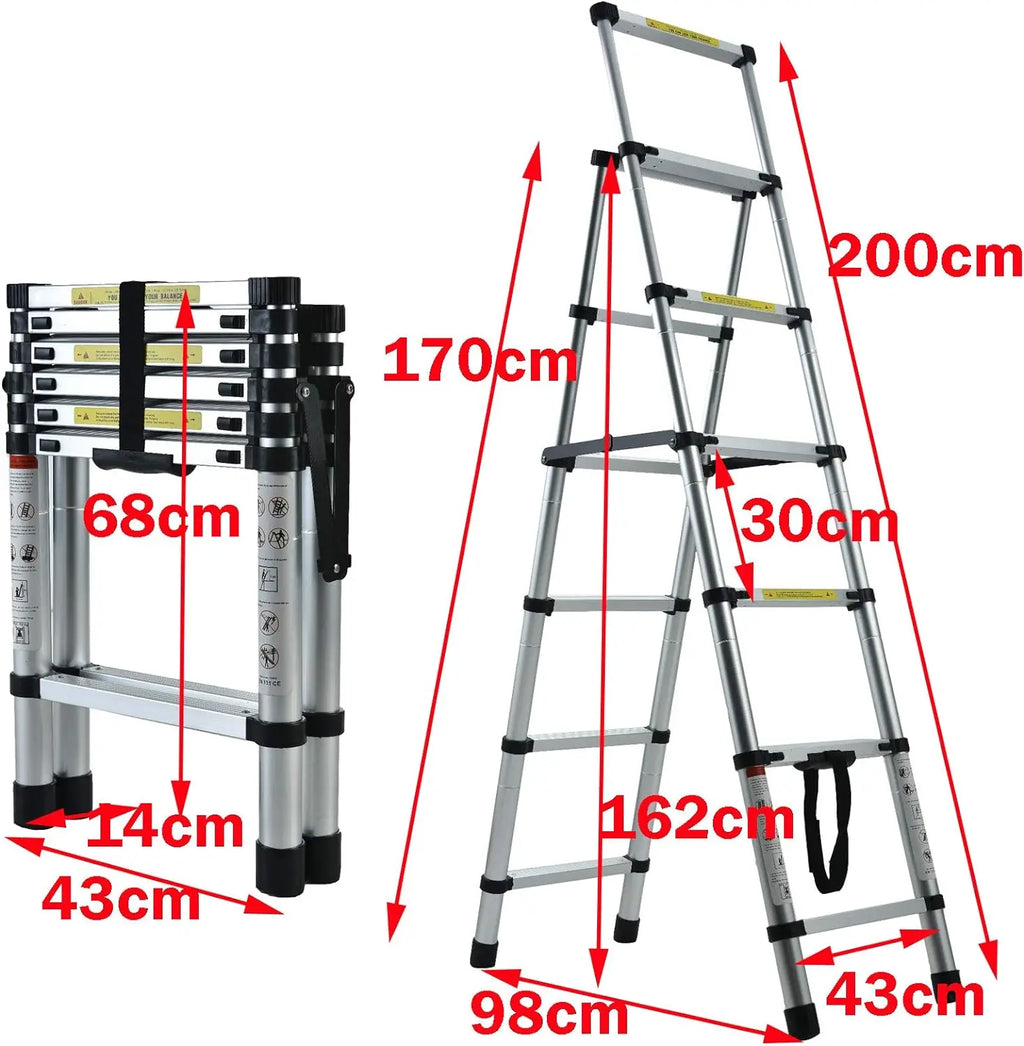 5+6 Steps Ladder Stair Ladder Telescopic Ladder Multi-Purpose Folding Aluminium Telescoping Ladder Extendable Portable Ladder