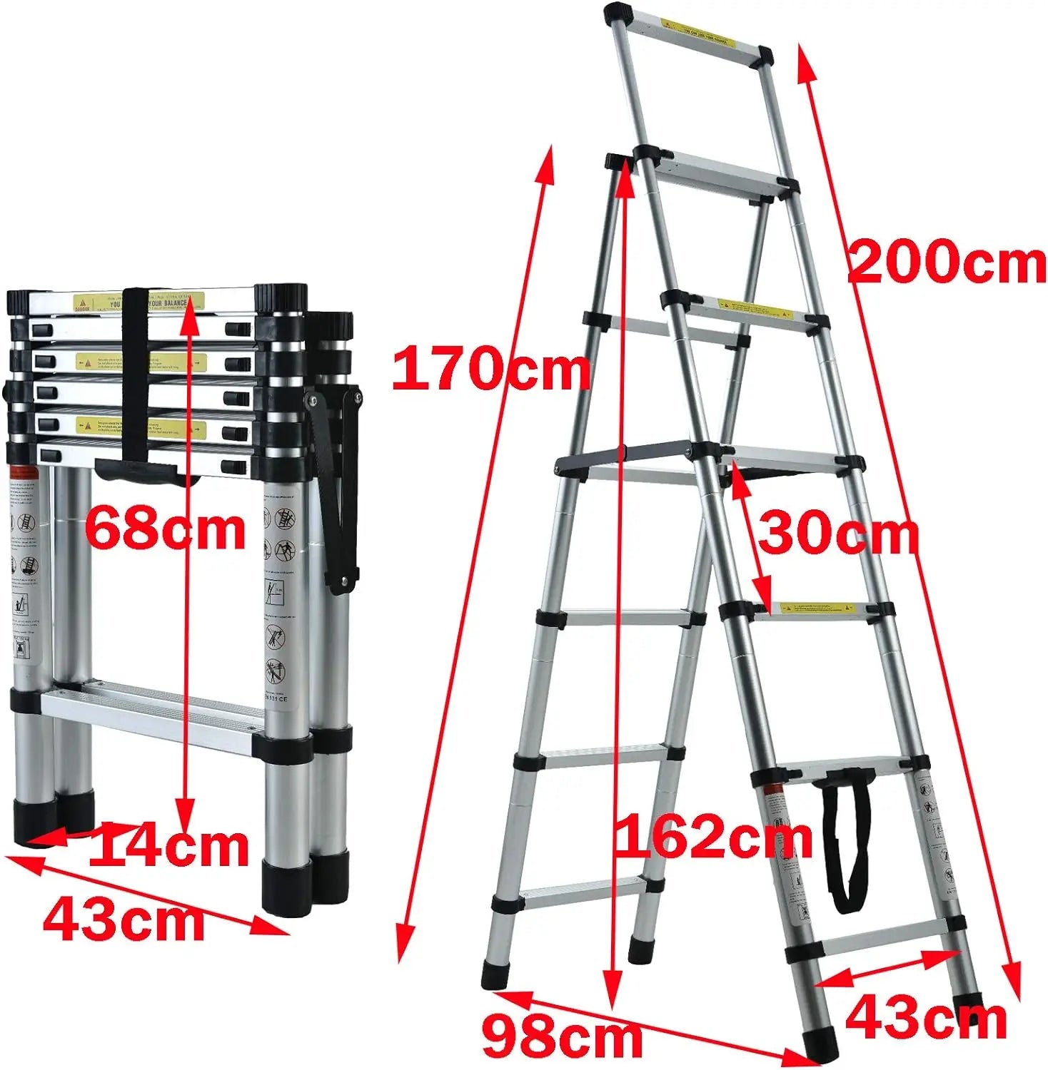 5+6 Steps Ladder Stair Ladder Telescopic Ladder Multi-Purpose Folding Aluminium Telescoping Ladder Extendable Portable Ladder