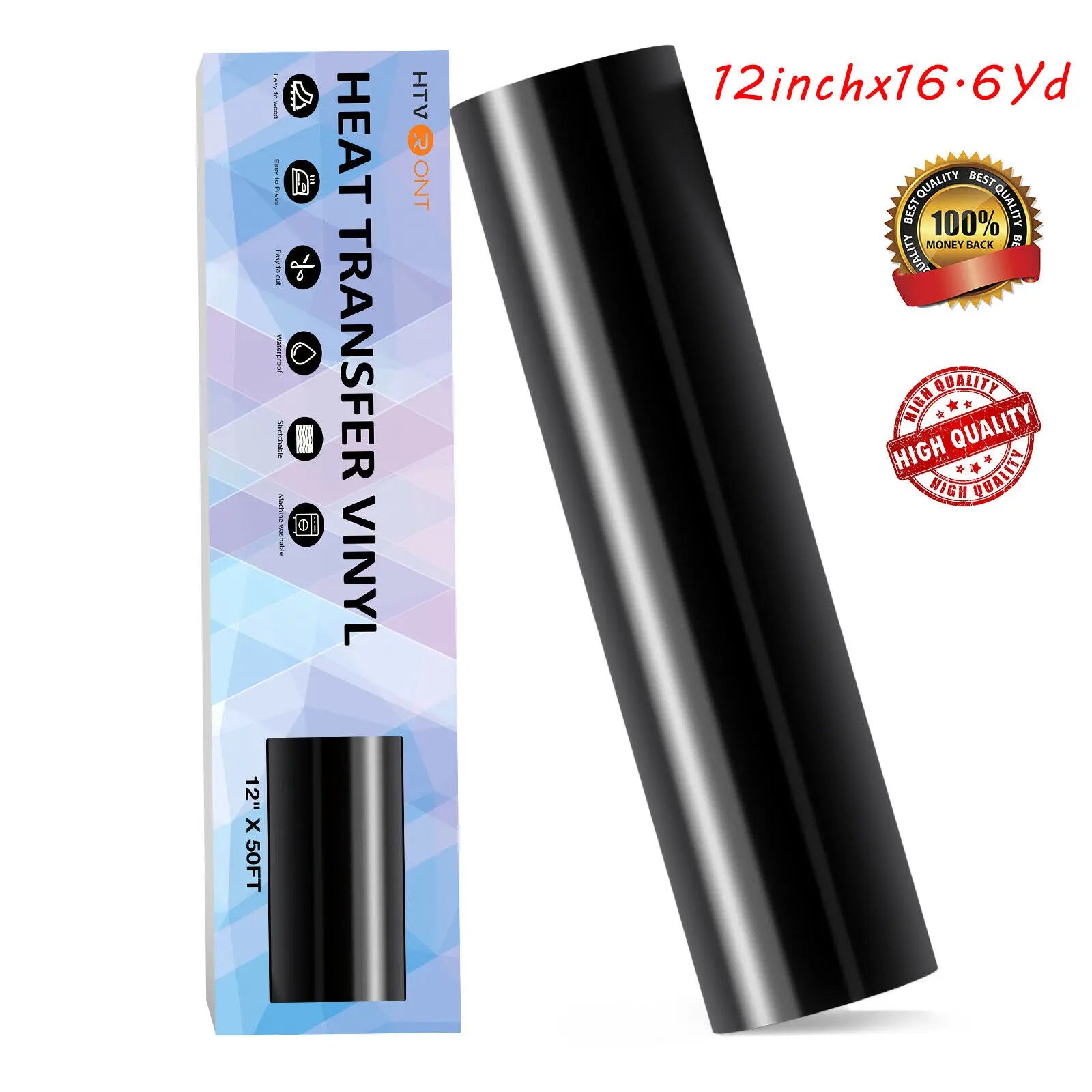 HTVRONT 12"X50ft/30x1500cm PU Heat Transfer Vinyl Roll for T-shirt Heat Press Vinyl Craft Iron on DIY HTV Film Printing Clothing