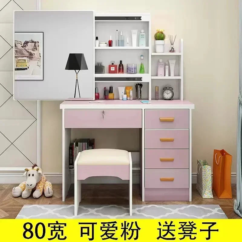Dressing Table Vanity with Lighted Mirror Makeup Stool Desk with Mirror Storage Power Outlet and Drawers Color Lighting Modes