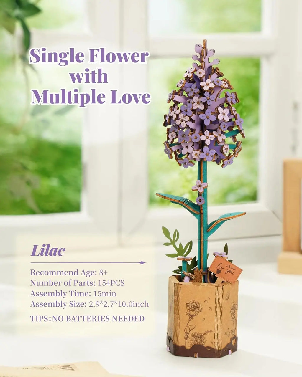 Robotime 3D Wooden Puzzle Flowers Bouquet Wooden Bloom Craft Model Kits Eternal Flowers Romantic Gift for Birthday Mother's Day