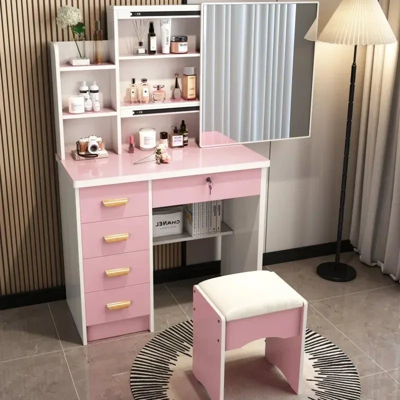 Dressing Table Vanity with Lighted Mirror Makeup Stool Desk with Mirror Storage Power Outlet and Drawers Color Lighting Modes