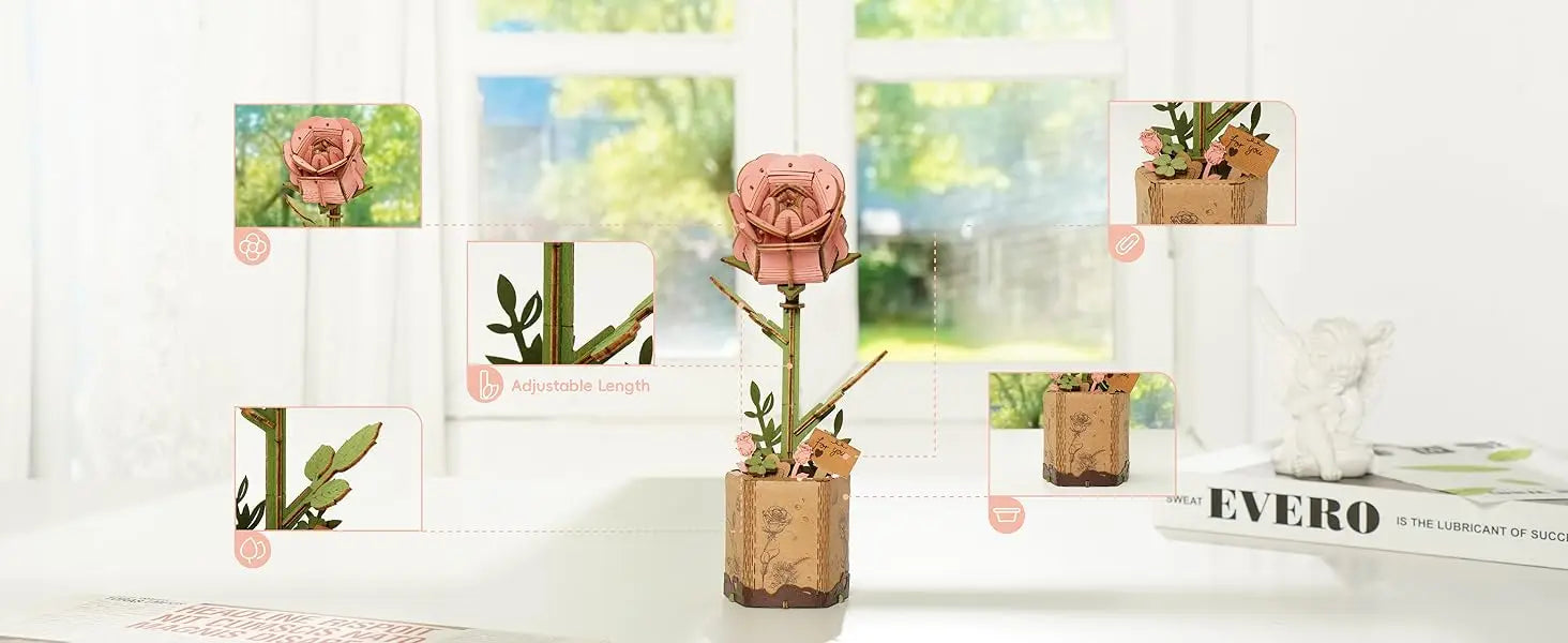 Robotime 3D Wooden Puzzle Flowers Bouquet Wooden Bloom Craft Model Kits Eternal Flowers Romantic Gift for Birthday Mother's Day