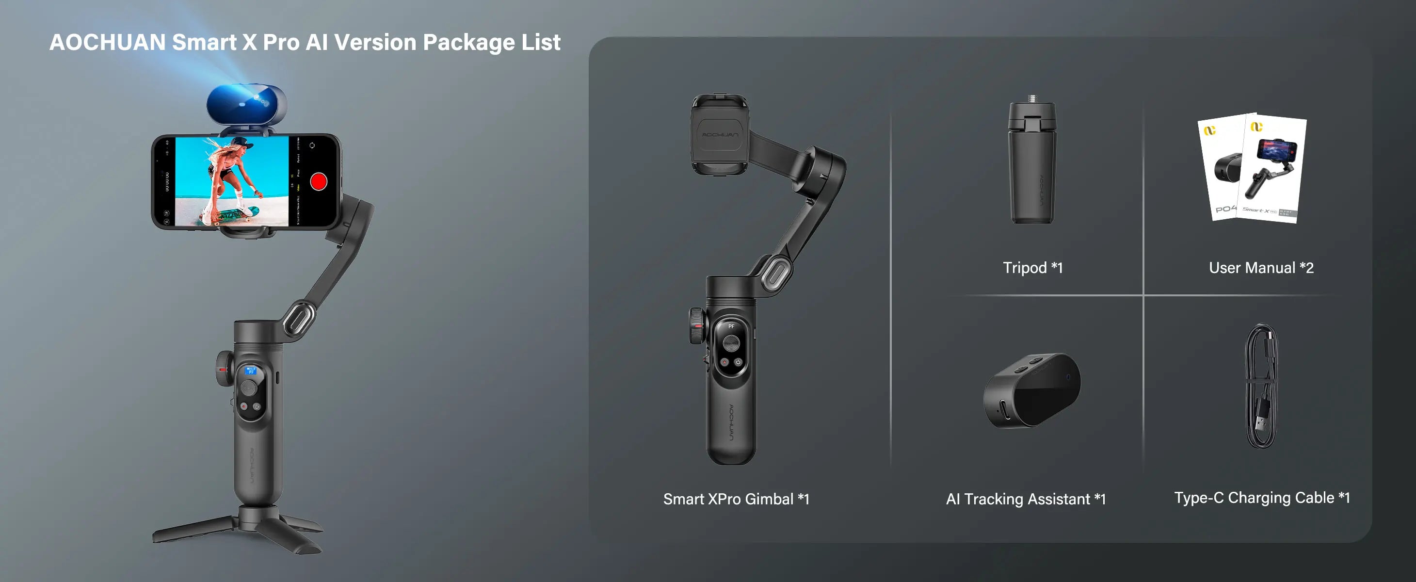 AOCHUAN Smart XPro Ai 3 Axis Smartphone Gimbal Stabilizer For iPhone And Android Smartphone Gimbal No app required to track face