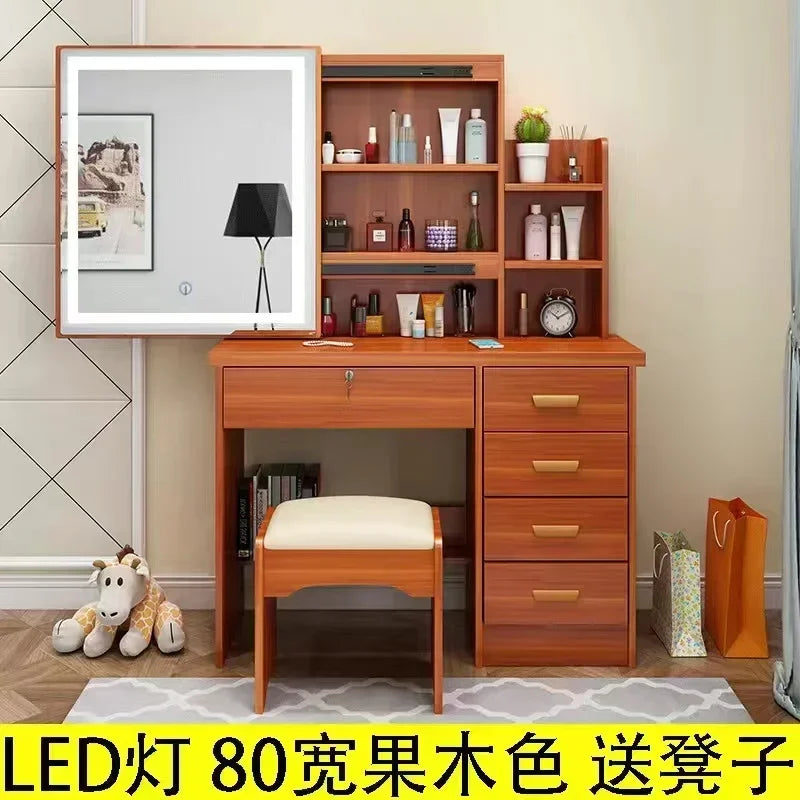 Dressing Table Vanity with Lighted Mirror Makeup Stool Desk with Mirror Storage Power Outlet and Drawers Color Lighting Modes