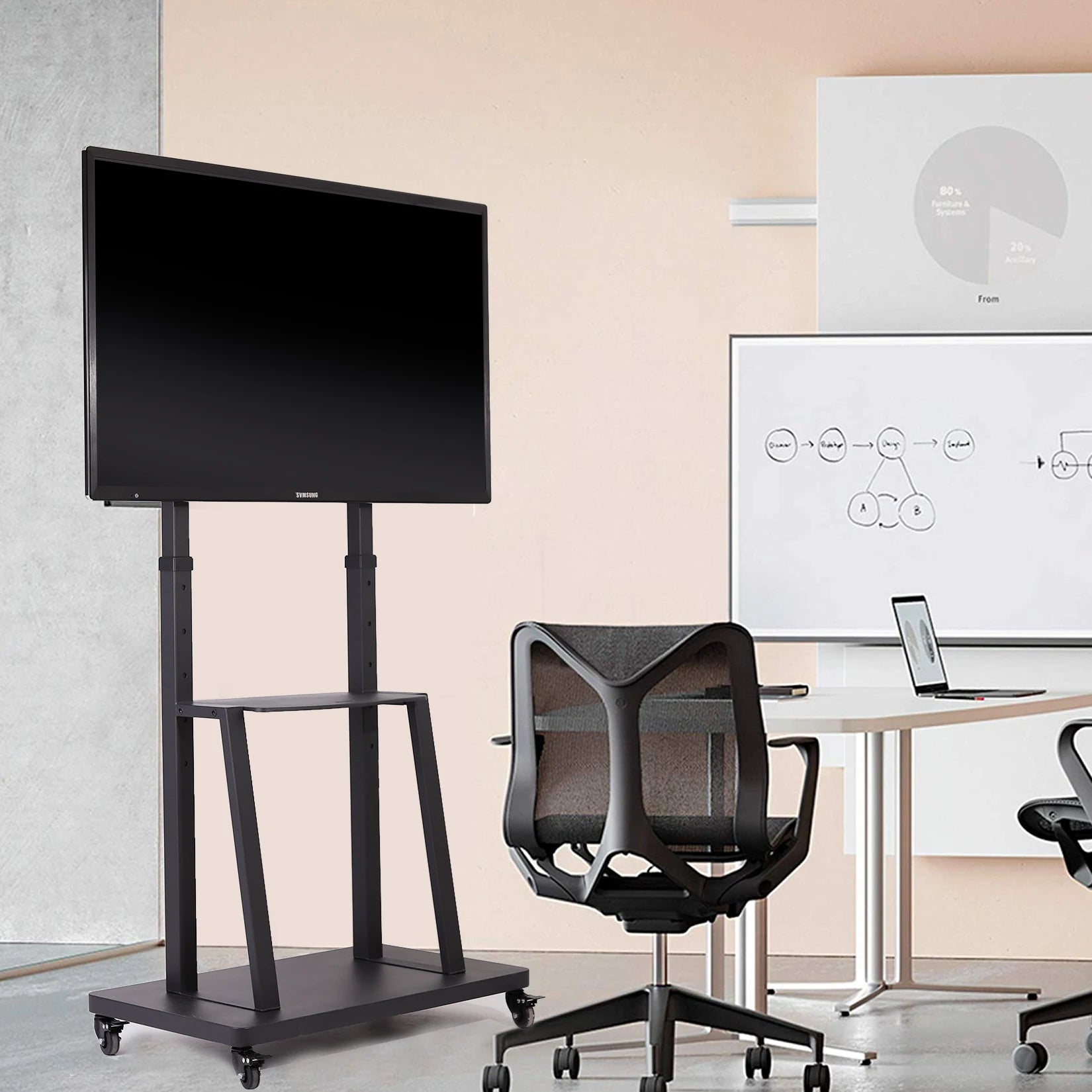 Free Standing Adjustable TV Floor Stand Heavy Duty TV Trolley for 32-80" Flat Screens Loading Weight up to 65KG