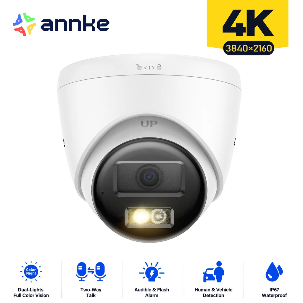 Annke 8MP HD IP Security Camera Poe 4K Dual Light Audio Fixed Camera Human Vehicle Detection 256G SD Storage ONVIF IP67